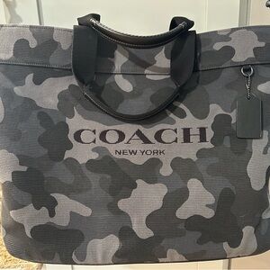 Coach Men's Gray Camouflage Canvas Tote Bag